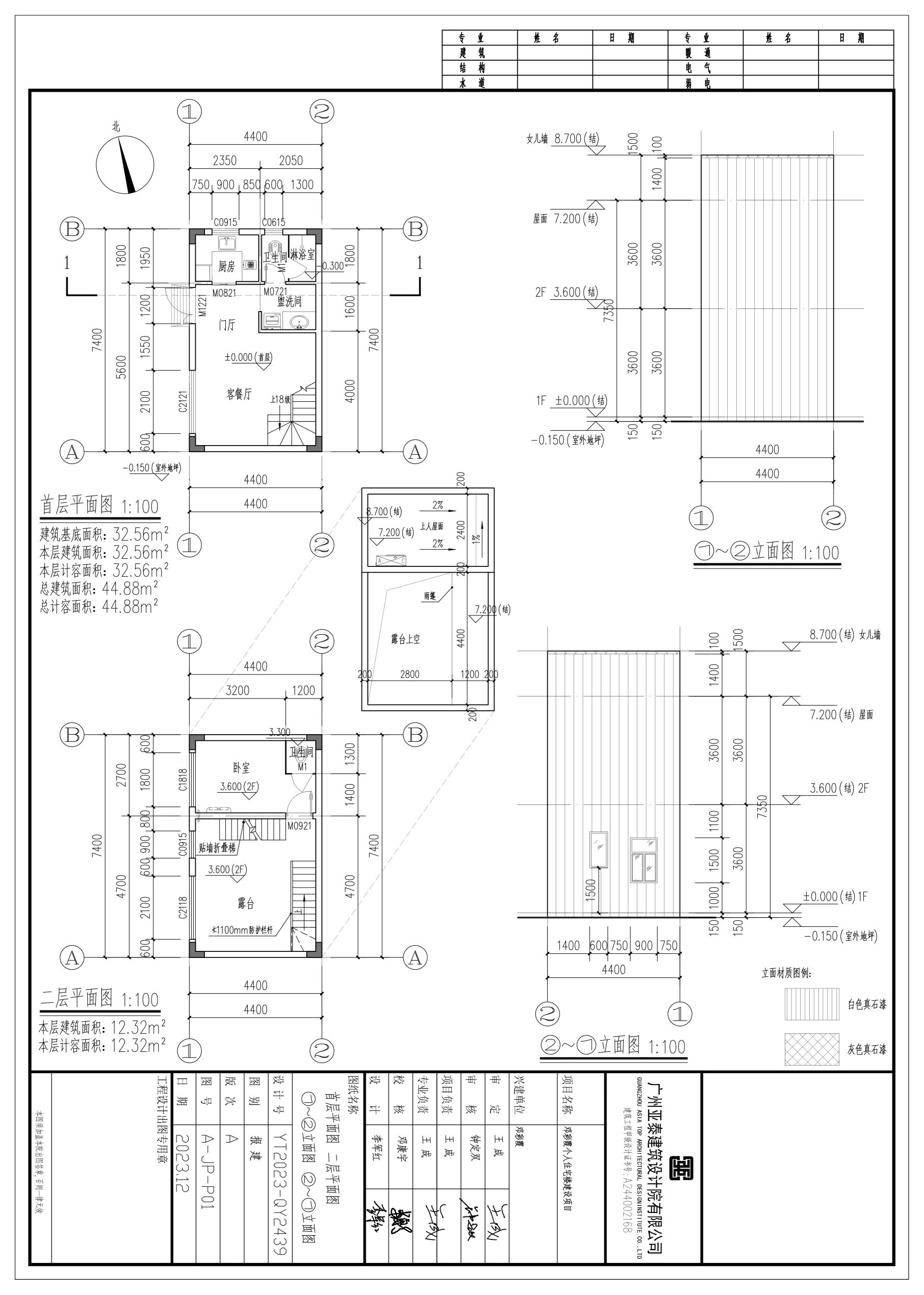 邓彩霞个人住宅楼建设项目_首层平面图 二层平面图 1~2立面图 2~1立面图.jpg